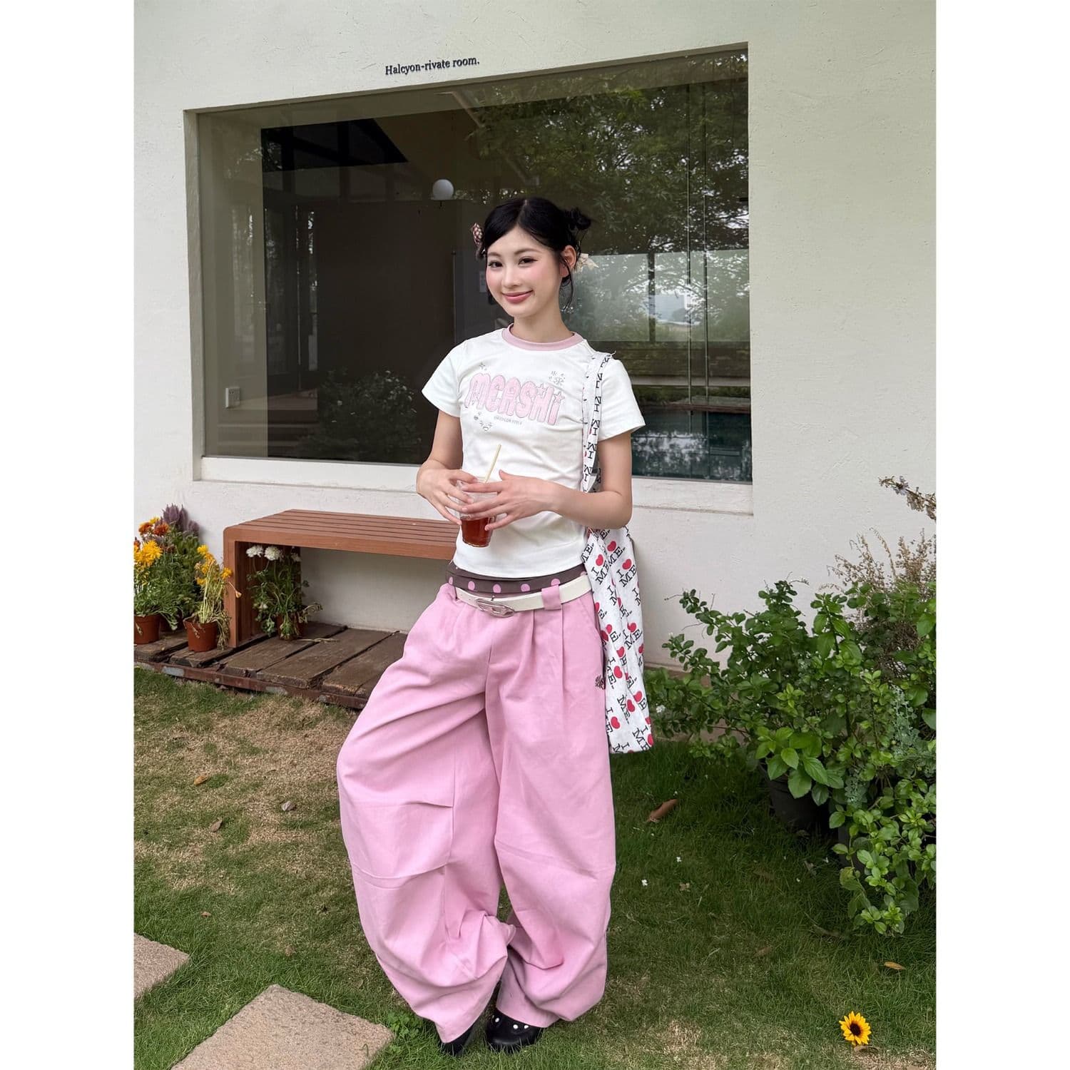 달콤한 차가운 도트 무늬 패치워크 낙하산 병 바지 아이들 루즈핏 스트레이트 워크웨어 팬츠 와이드 레그 팬츠 캐주얼 운동 긴 바지 이미지 5