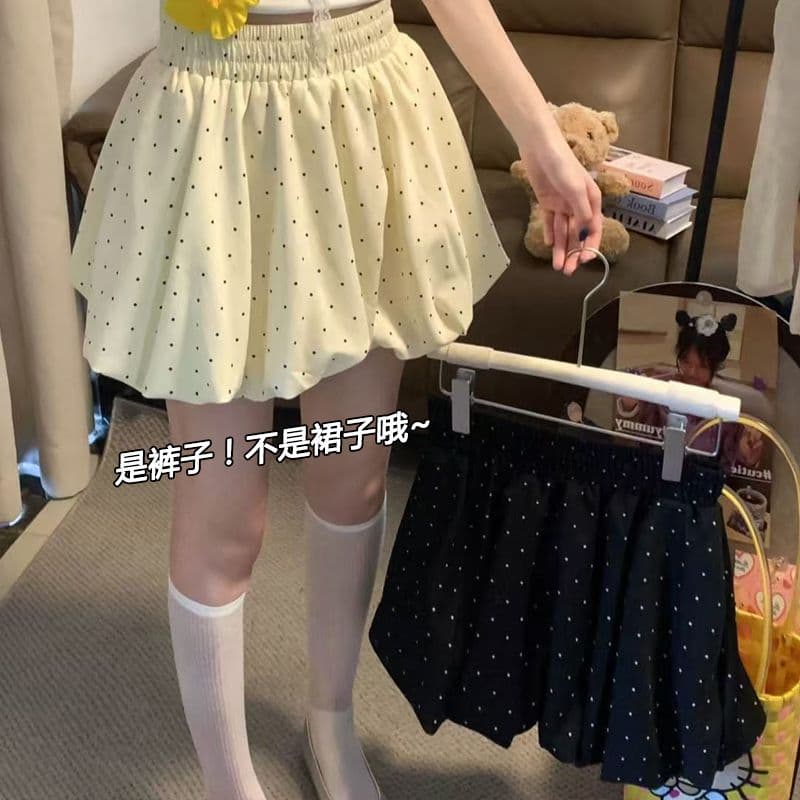 꽃밭 바지 여성 여름 하이웨이스트 슬림해 보이는 작은 키 노출 방지 치마바지 한 마디 와이드 레그 팬츠 랜턴 반바지 여성 상세 이미지 5