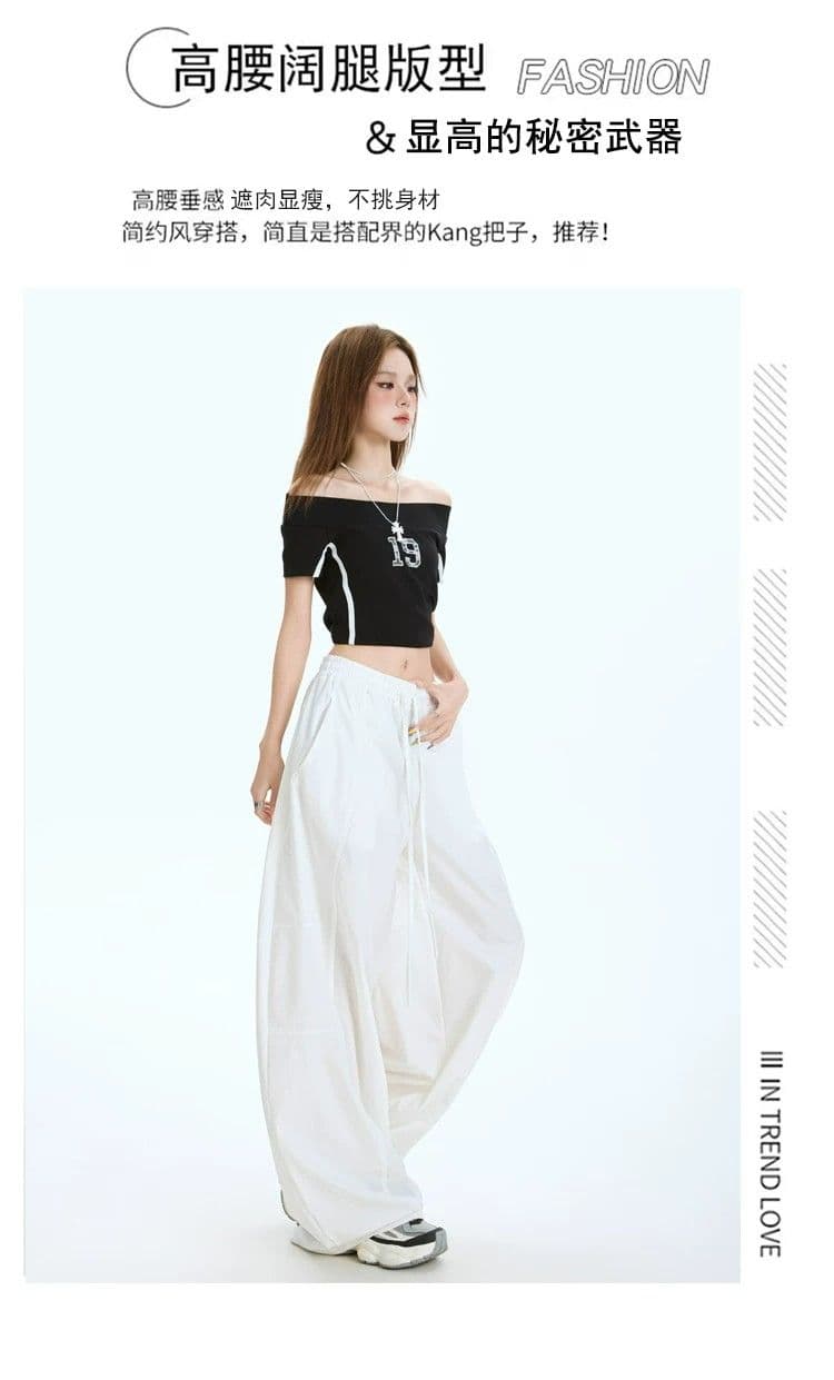파란색 속도 건조한 모통이 칼 워크웨어 팬츠 여성 여름 얇은 스타일 캐주얼 아메리칸 와이드 레그 팬츠 어린이 작은 키 레트로 운동 바지 상세 이미지 11