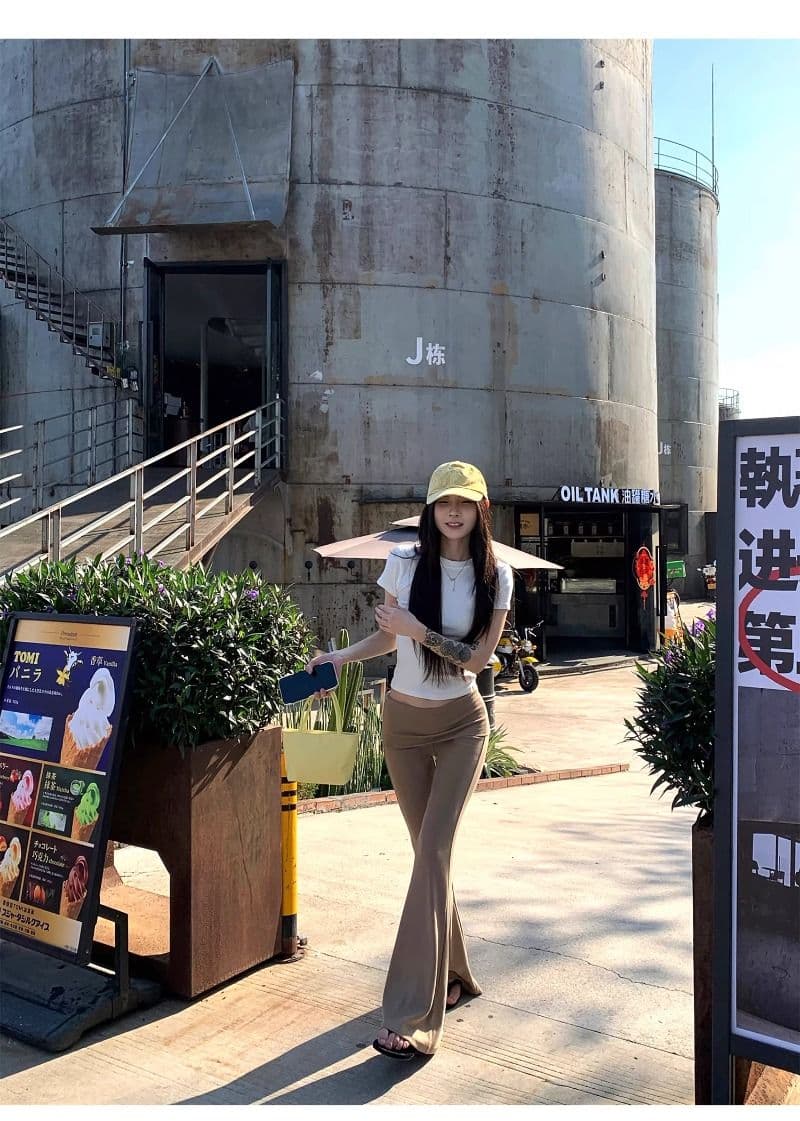 회색 하이웨이스트 디자인 센스 작은 대중 폴로 칼라 부츠컷 바지 캐주얼 바지 여성 봄 몸매 가꾸기 슬림해 보이는 도루 센스 바닥 청소 긴 바지 상세 이미지 8