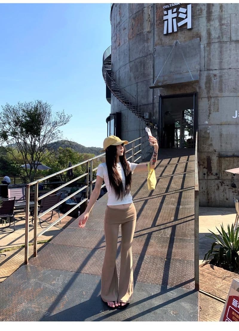 회색 하이웨이스트 디자인 센스 작은 대중 폴로 칼라 부츠컷 바지 캐주얼 바지 여성 봄 몸매 가꾸기 슬림해 보이는 도루 센스 바닥 청소 긴 바지 상세 이미지 11