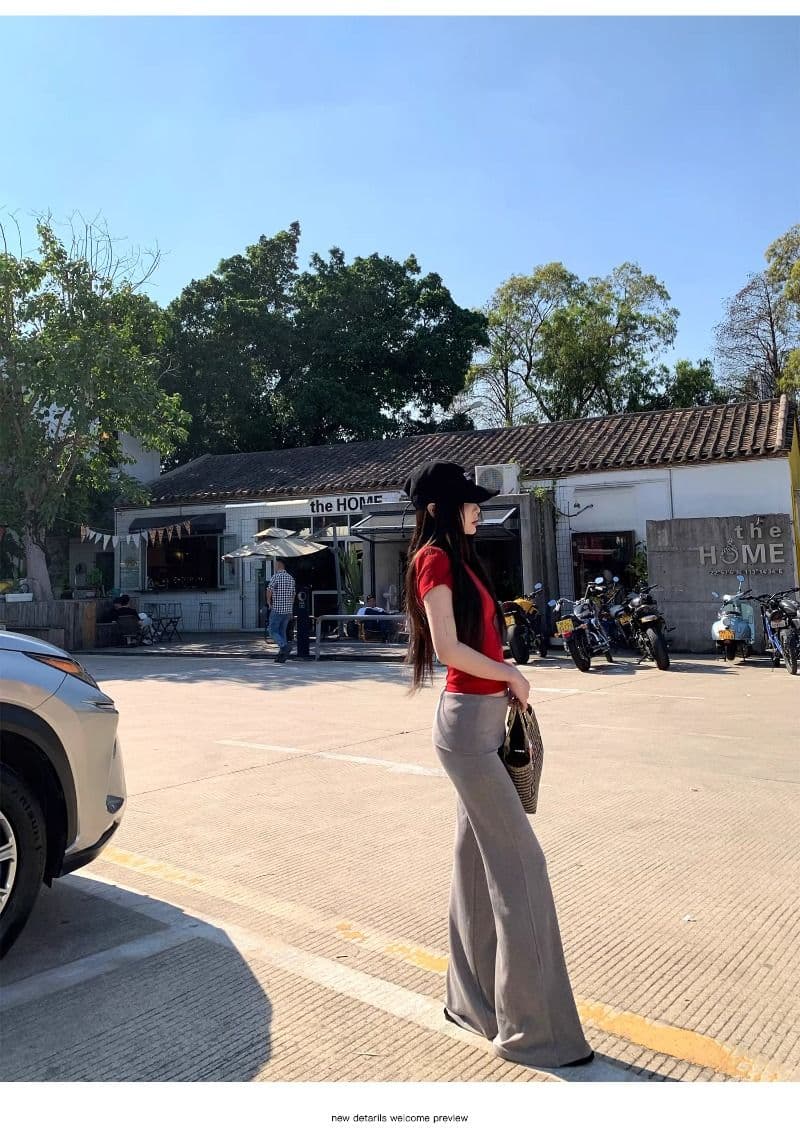 회색 하이웨이스트 디자인 센스 작은 대중 폴로 칼라 부츠컷 바지 캐주얼 바지 여성 봄 몸매 가꾸기 슬림해 보이는 도루 센스 바닥 청소 긴 바지 상세 이미지 20