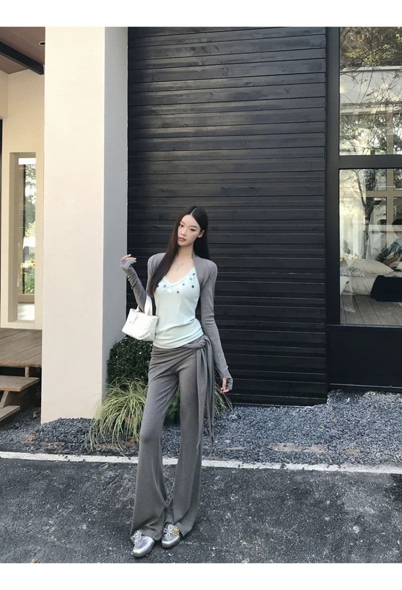레드 맨 파빌리온 바지 여자 2026 년 새로운 봄 회색 캐주얼 바지 패션 외국 가스 세련된 부츠컷 와이드 레그 팬츠 상세 이미지 10