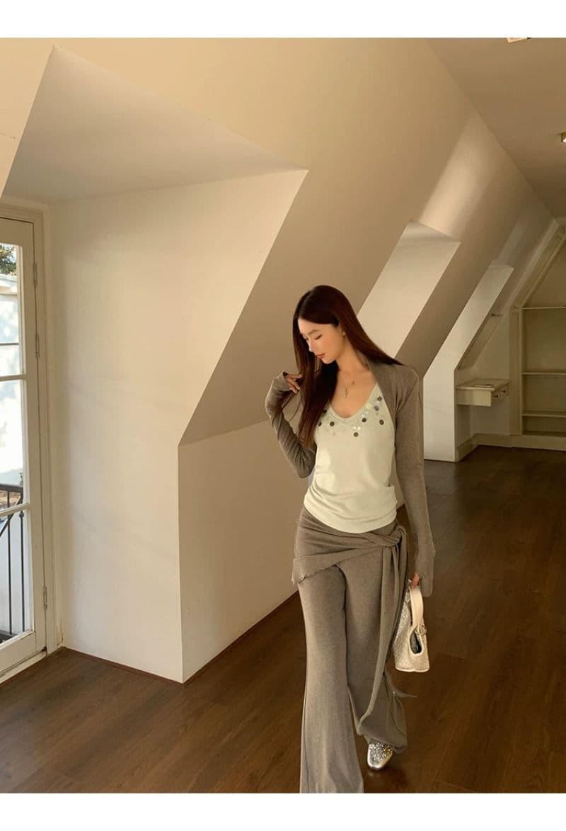 레드 맨 파빌리온 바지 여자 2026 년 새로운 봄 회색 캐주얼 바지 패션 외국 가스 세련된 부츠컷 와이드 레그 팬츠 상세 이미지 17