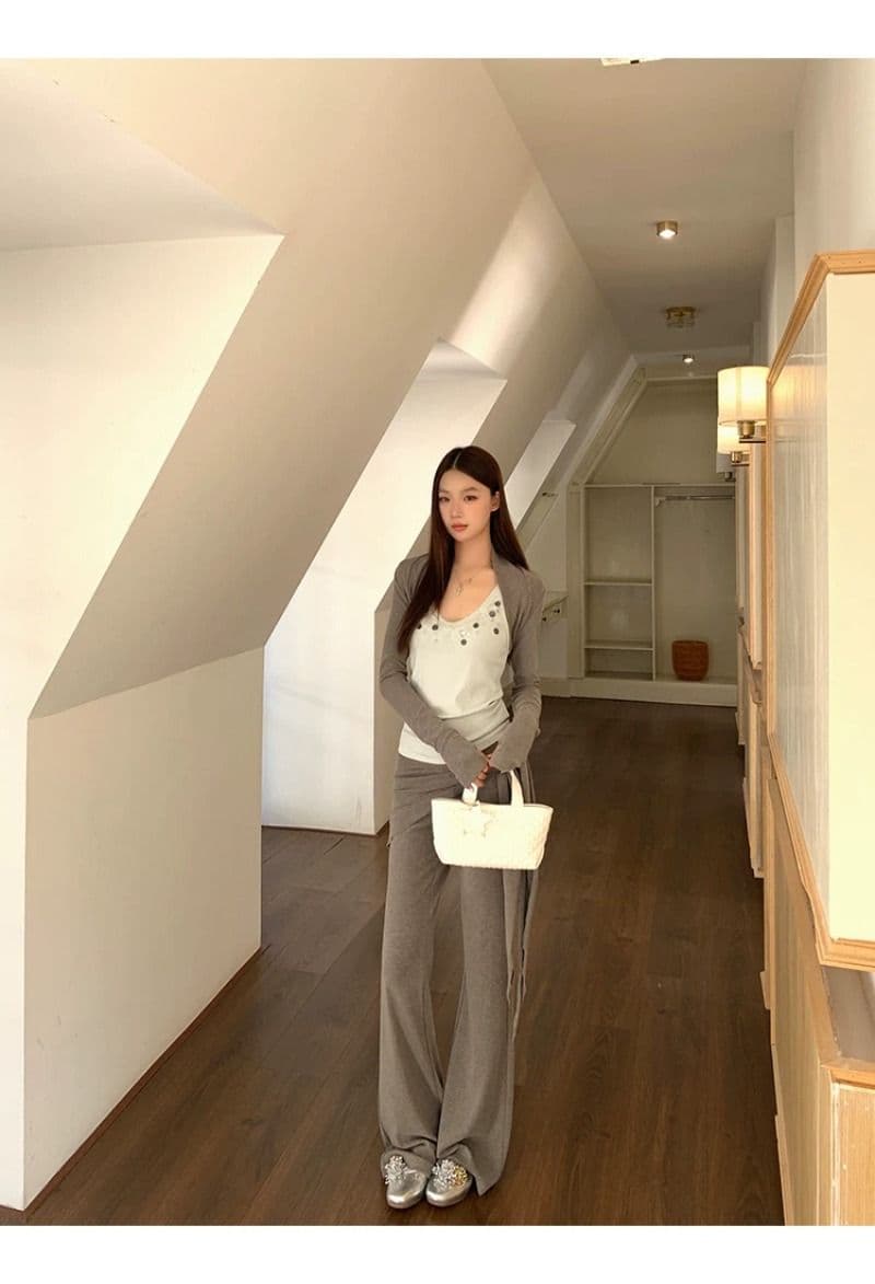 레드 맨 파빌리온 바지 여자 2026 년 새로운 봄 회색 캐주얼 바지 패션 외국 가스 세련된 부츠컷 와이드 레그 팬츠 상세 이미지 19