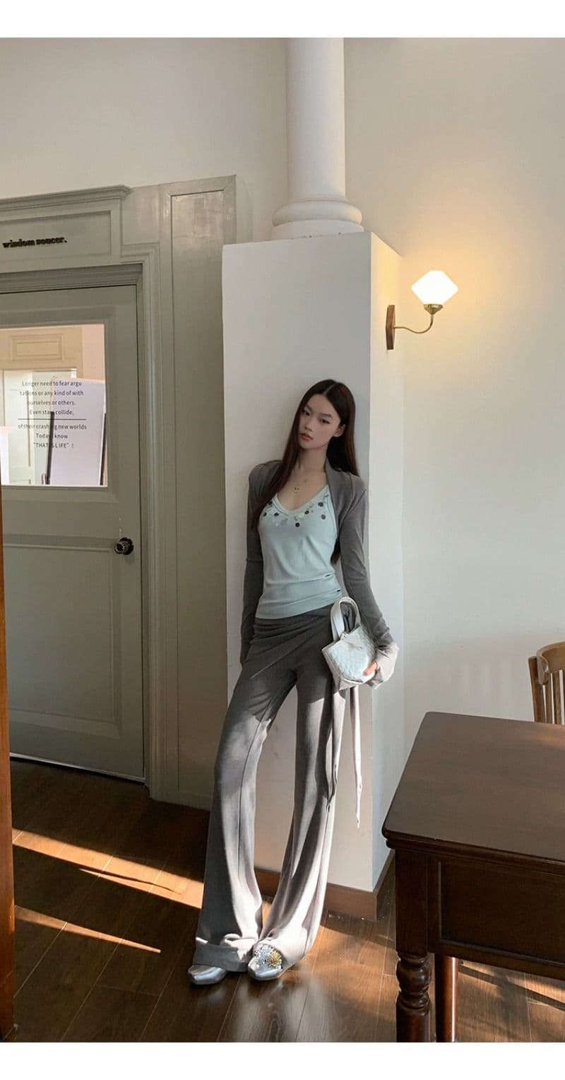 레드 맨 파빌리온 바지 여자 2026 년 새로운 봄 회색 캐주얼 바지 패션 외국 가스 세련된 부츠컷 와이드 레그 팬츠 상세 이미지 21