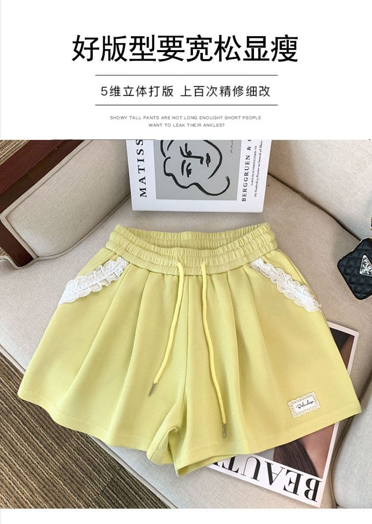 원본 사람들 면 빈 가스 층 레이스 캐주얼 운동 반바지 여성 여름 넓은 다리 핫 바지 외출용 트렌디 상세 이미지 3