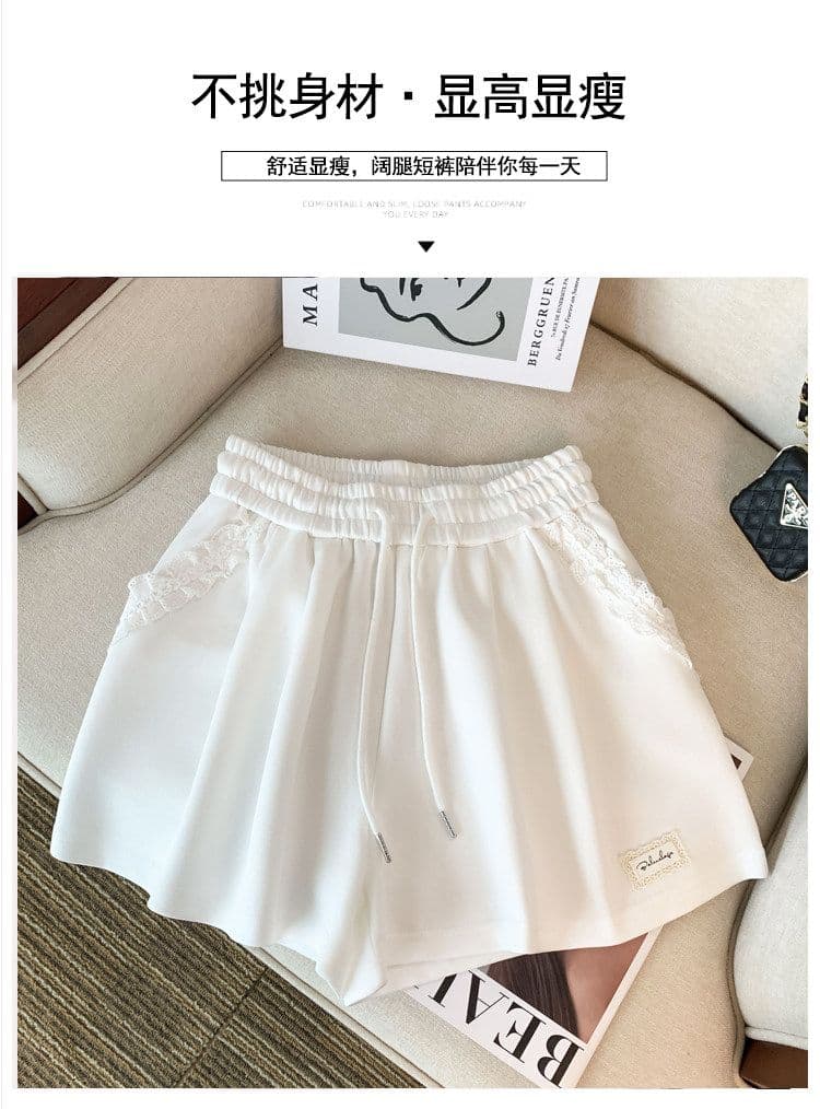 원본 사람들 면 빈 가스 층 레이스 캐주얼 운동 반바지 여성 여름 넓은 다리 핫 바지 외출용 트렌디 상세 이미지 4