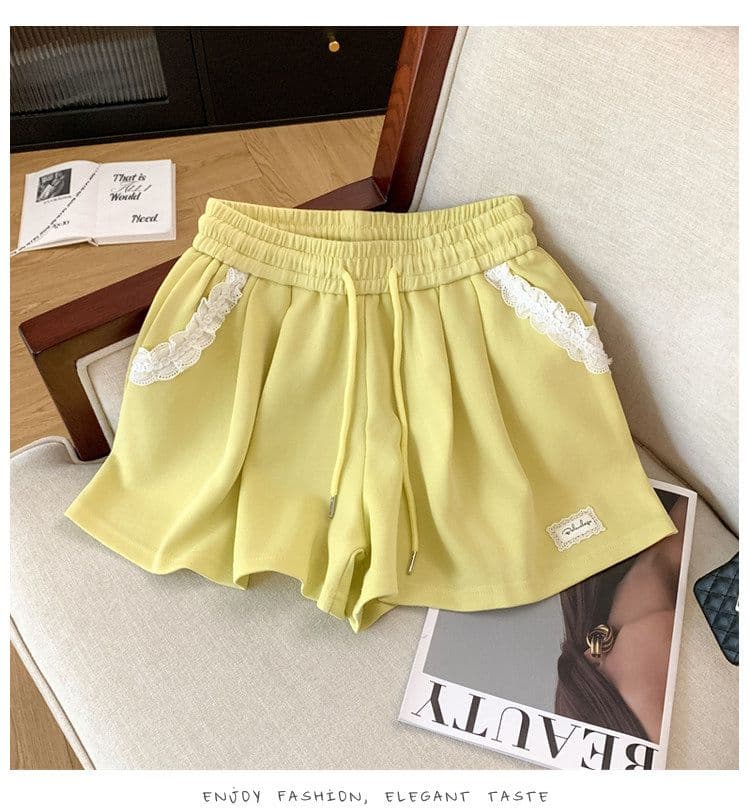 원본 사람들 면 빈 가스 층 레이스 캐주얼 운동 반바지 여성 여름 넓은 다리 핫 바지 외출용 트렌디 상세 이미지 22