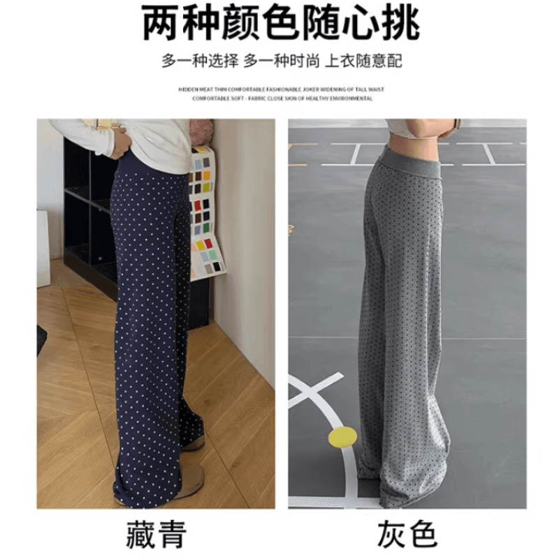 원본 원단 해군 도트 무늬 부츠컷 바지 여성 여름 얇은 스타일 하이웨이스트 슬림해 보이는 굴곡 느긋한 운동 바지 이미지 3