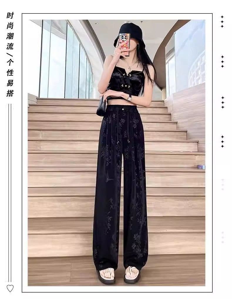 새로운 중식 자카드 바지 국풍 와이드 레깅스 바지 여름 하이웨이스트 루즈핏 도루 센스 슬림해 보이는 캐주얼 스트레이트 팬츠 상세 이미지 2