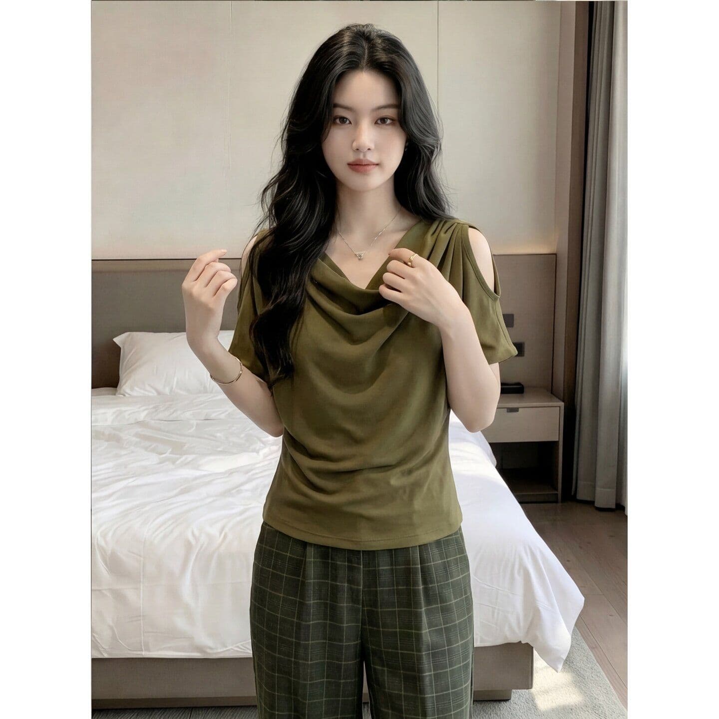 사람들 면 와 사고 방식 빅 사이즈 순수한 욕망 바람 흔들다 칼라 오프숄더 반팔 티셔츠 여성 여름 슬림해 보이는 캐주얼 루즈핏 맨위