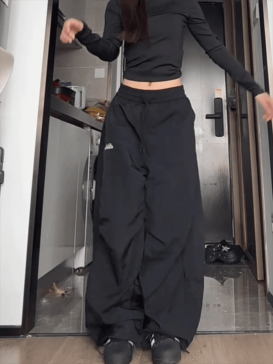 3 차원 허리 머리 주름 모통이 칼 워크웨어 팬츠 여성 디자인 센스 작은 대중 루즈핏 도루 센스 캐주얼 운동 와이드 레그 팬츠 어린이 상세 이미지 3