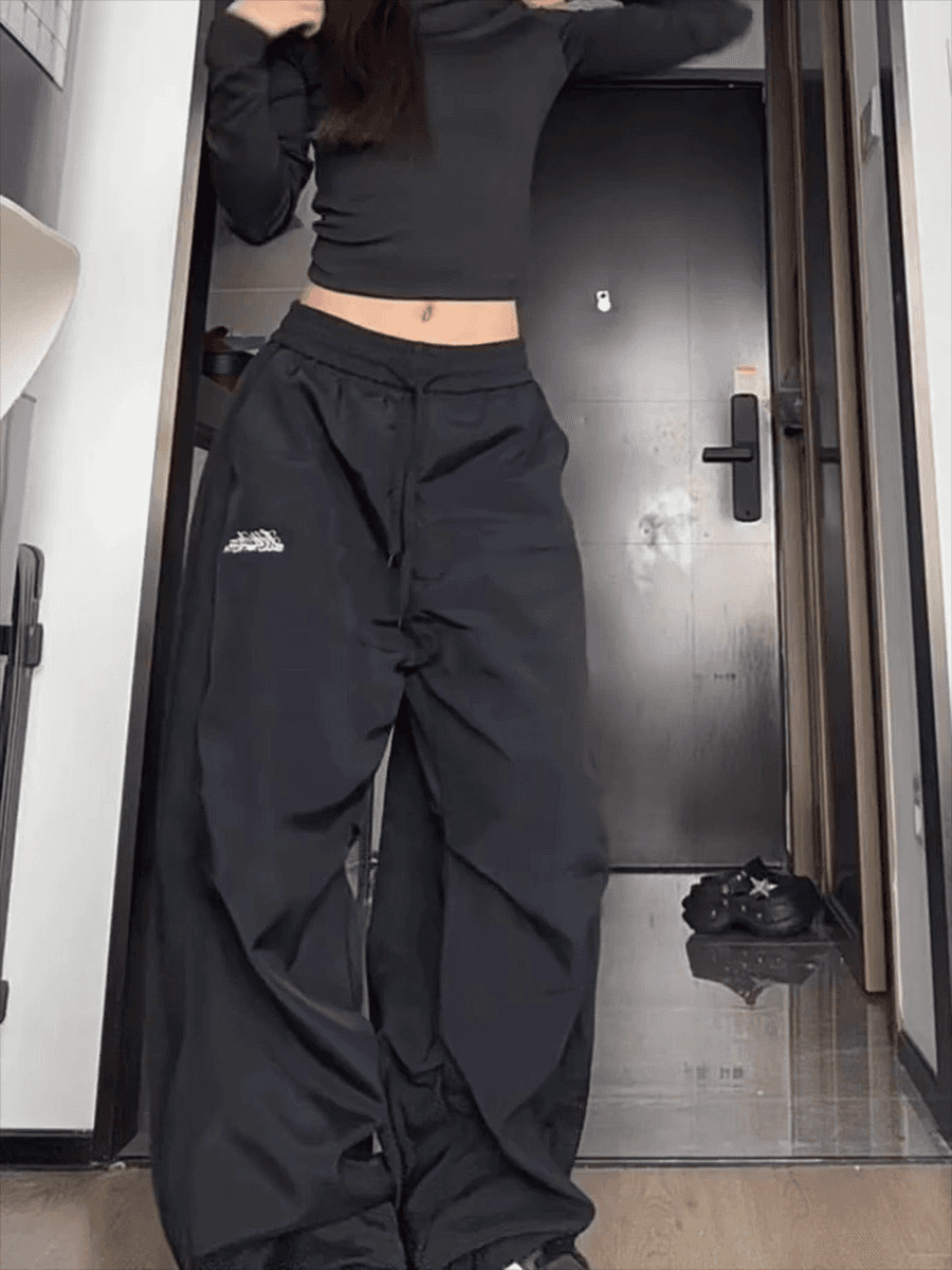 3 차원 허리 머리 주름 모통이 칼 워크웨어 팬츠 여성 디자인 센스 작은 대중 루즈핏 도루 센스 캐주얼 운동 와이드 레그 팬츠 어린이 상세 이미지 5