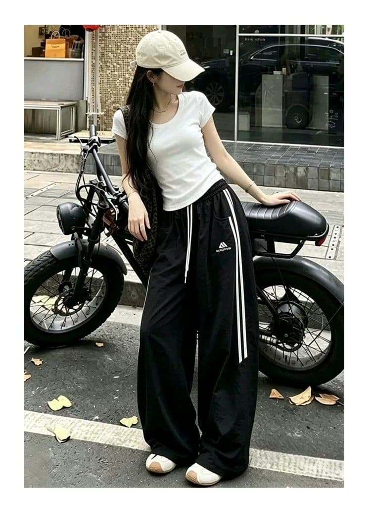 아메리칸 자수 스트라이프 속도 건조한 워크웨어 팬츠 여성 여름 캐주얼 바지 넓은 다리 등산 통기성 운동 바지 ins 상세 이미지 5