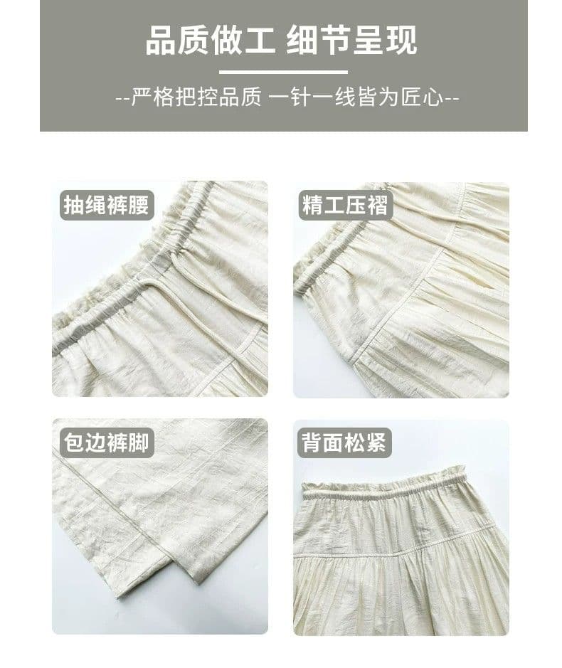 있음 안감 주간 실크 아마 봄 여름 새로운 바지 플리츠 긴 바지 와이드 레그 팬츠 도루 센스 느슨함 캐주얼 바지 여성 상세 이미지 7