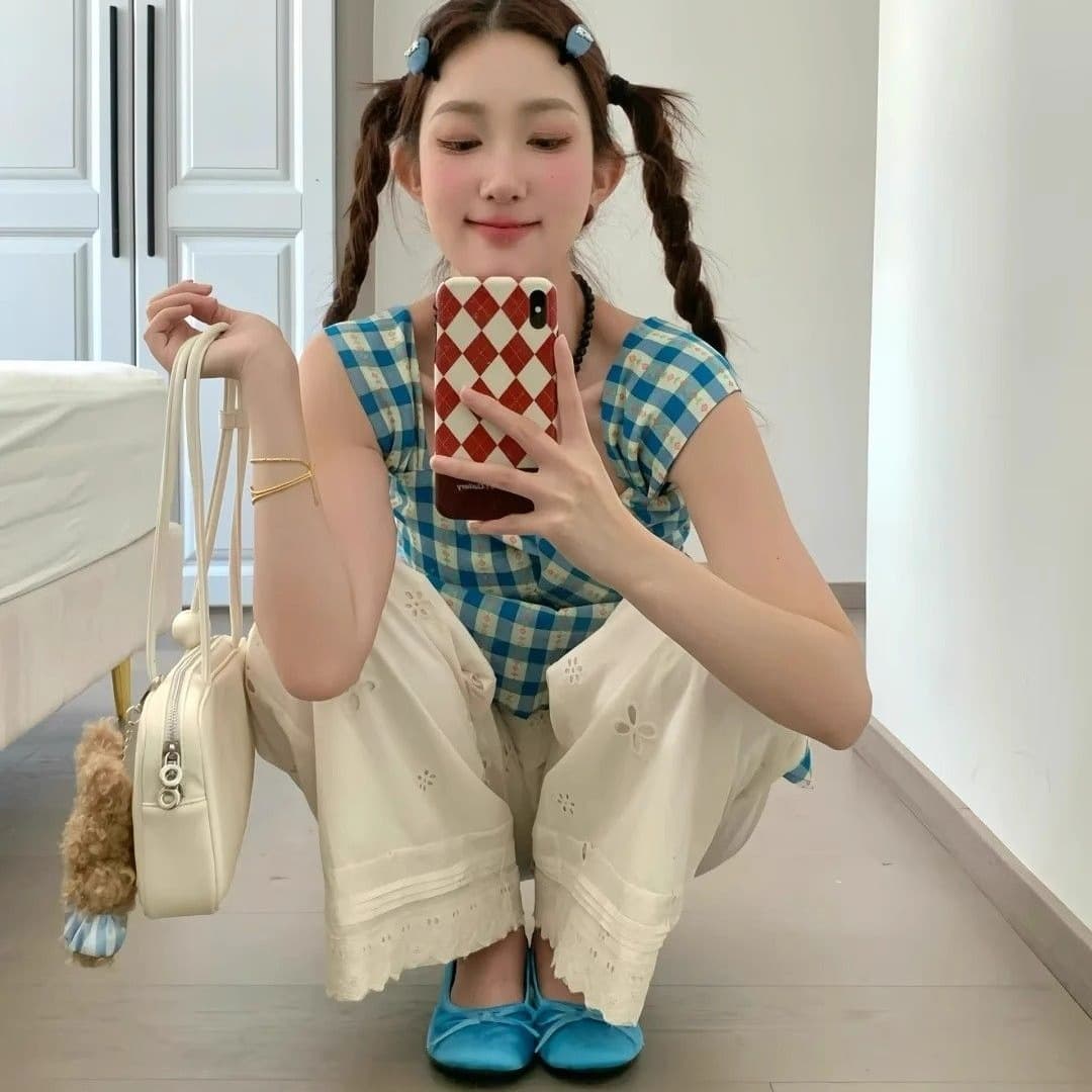 3 차원 허리 머리 홀로우 아웃 레이스 조각 캐주얼 와이드 레깅스 바지 여름 얇은 스타일 루즈핏 슬림해 보이는 느슨함 센스 스트레이트 이미지 5