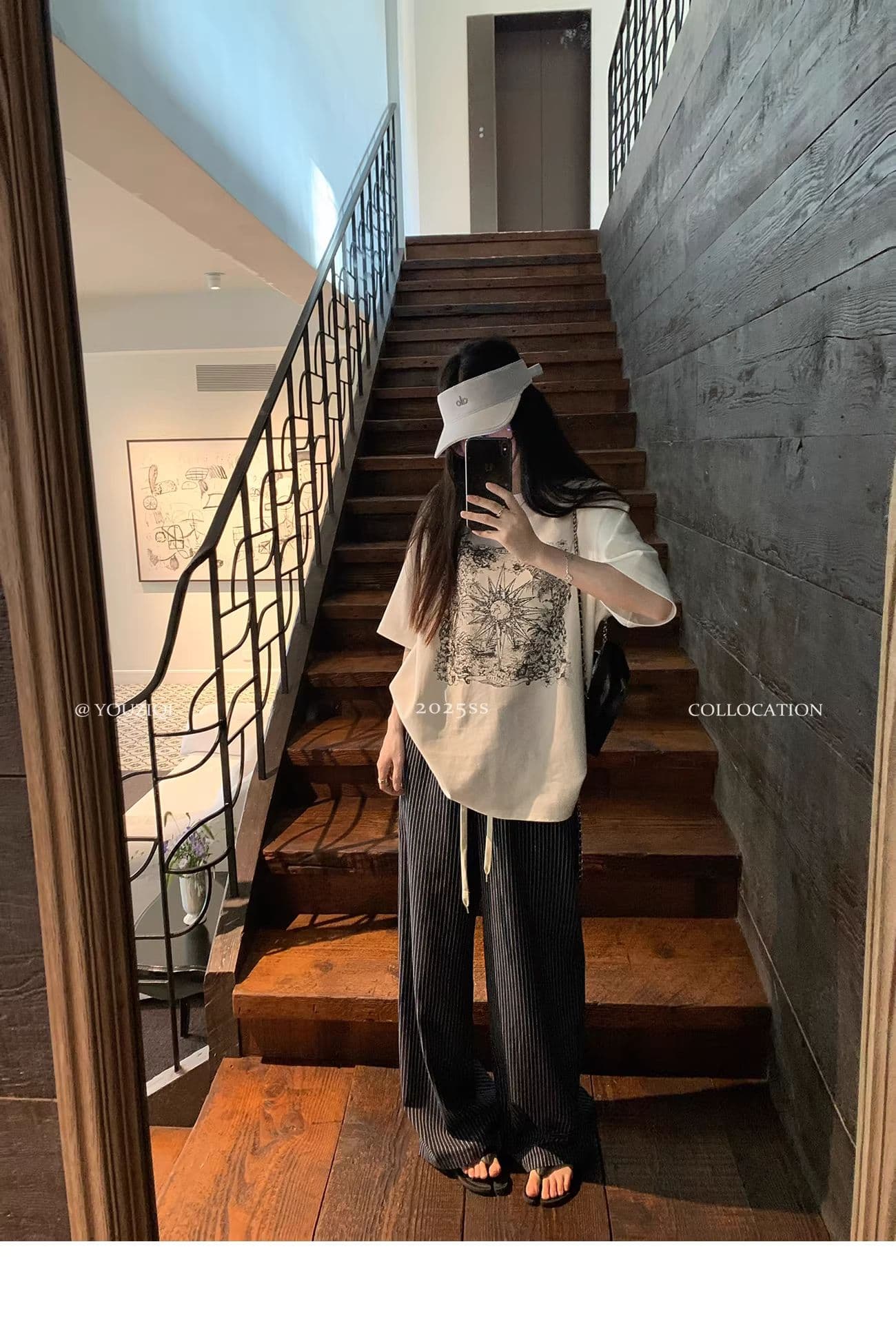 원본 원단 해군 스트라이프 캐주얼 바지 여성 여름 새로운 작은 대중 루즈핏 스트레이트 와이드 레그 팬츠 상세 이미지 10