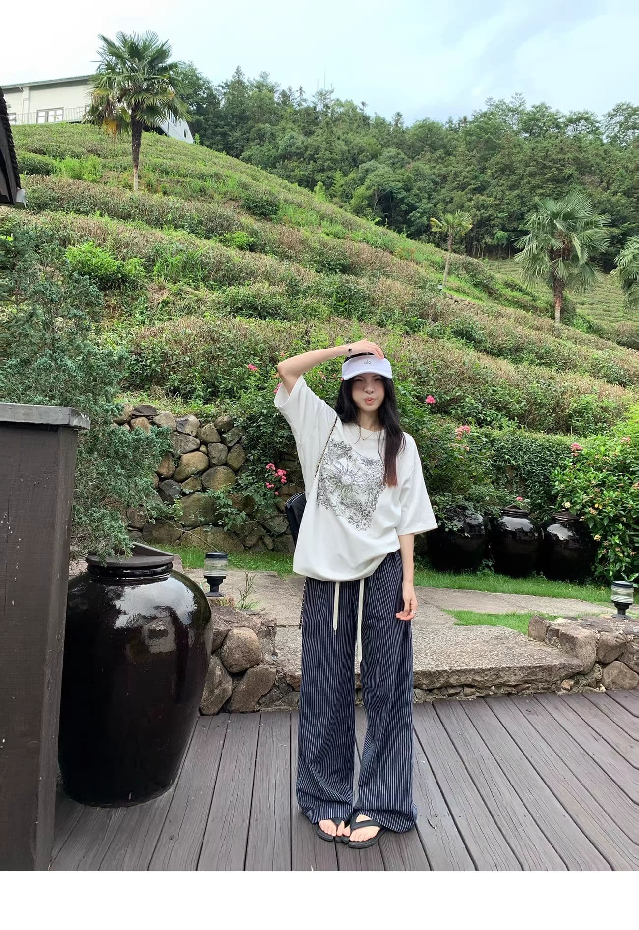 원본 원단 해군 스트라이프 캐주얼 바지 여성 여름 새로운 작은 대중 루즈핏 스트레이트 와이드 레그 팬츠 상세 이미지 16