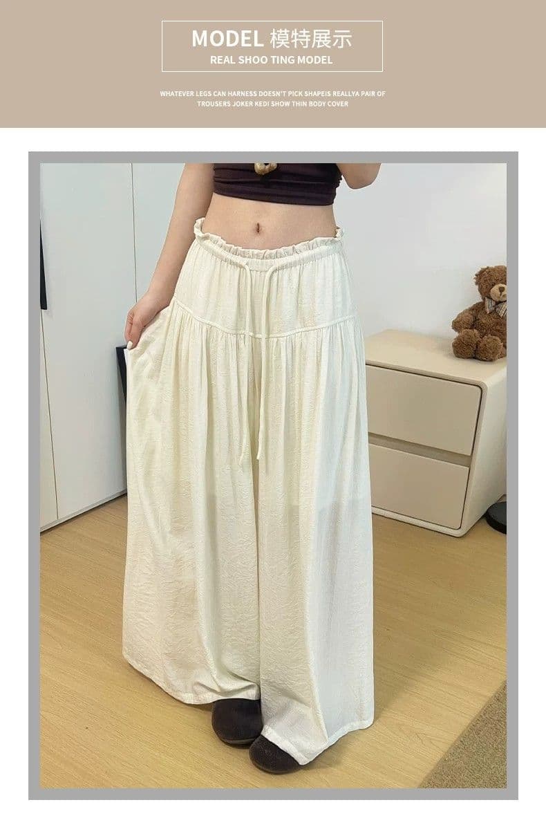 여름 새로운 느긋한 바람 루즈핏 다용도 디자인 센스 프릴 허리밴드 도루 센스 넓은 다리 캐주얼 바지 여성 상세 이미지 10