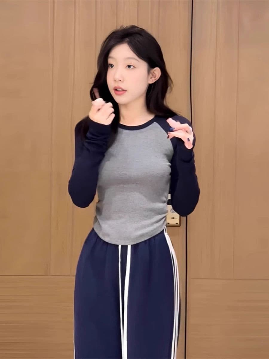 검정색 아메리칸 운동 바지 여성 여름 2026 새로운 하이웨이스트 캐주얼 루즈핏 스트레이트 스트라이프 넓은 다리 학교 바지 상세 이미지 4