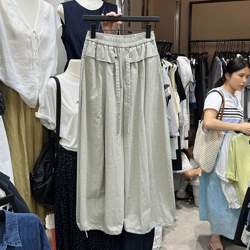 여성 의류 베이지 색 2026 여름 와이드 레그 팬츠 얇은 스타일 모통이 칼 새로운 바지 여성 레저 루즈핏 긴 바지 슬림해 보이는 캐주얼 바지 이미지 5