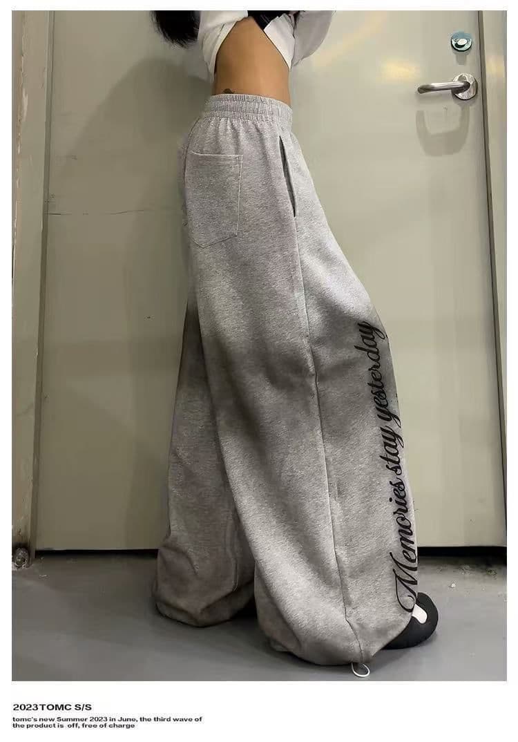 아메리칸 높음 거리 더러운 염색 십자가 알파벳 프린트 넓은 다리 모통이 칼 웨이 바지 여성 재즈 댄스 도루 센스 캐주얼 바지 트렌디 상세 이미지 10