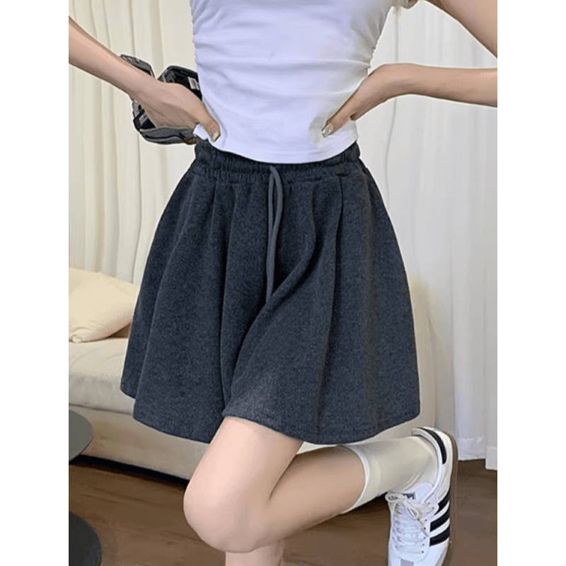 s-6xl 한 부서 미니멀리즘 캐주얼 바지 여름 새로운 하이웨이스트 펌프 로프 루즈핏 와이드 레그 팬츠 치마 표지 고기 슬림해 보이는 반바지