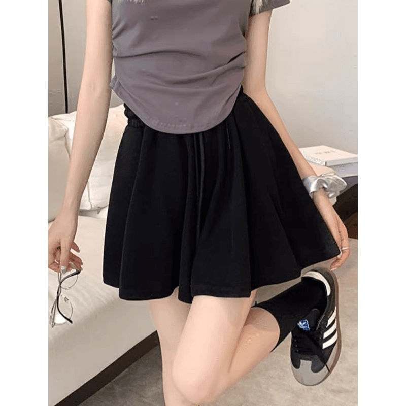 s-6xl 한 부서 미니멀리즘 캐주얼 바지 여름 새로운 하이웨이스트 펌프 로프 루즈핏 와이드 레그 팬츠 치마 표지 고기 슬림해 보이는 반바지 이미지 4