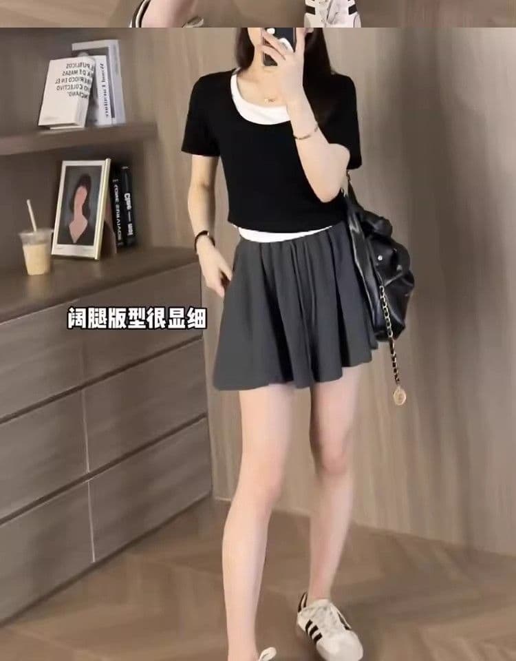 s-6xl 한 부서 미니멀리즘 캐주얼 바지 여름 새로운 하이웨이스트 펌프 로프 루즈핏 와이드 레그 팬츠 치마 표지 고기 슬림해 보이는 반바지 상세 이미지 4