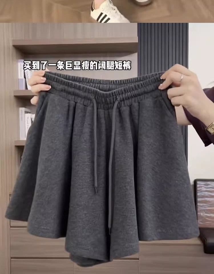 s-6xl 한 부서 미니멀리즘 캐주얼 바지 여름 새로운 하이웨이스트 펌프 로프 루즈핏 와이드 레그 팬츠 치마 표지 고기 슬림해 보이는 반바지 상세 이미지 5