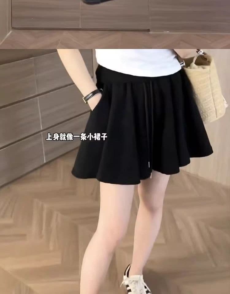 s-6xl 한 부서 미니멀리즘 캐주얼 바지 여름 새로운 하이웨이스트 펌프 로프 루즈핏 와이드 레그 팬츠 치마 표지 고기 슬림해 보이는 반바지 상세 이미지 7