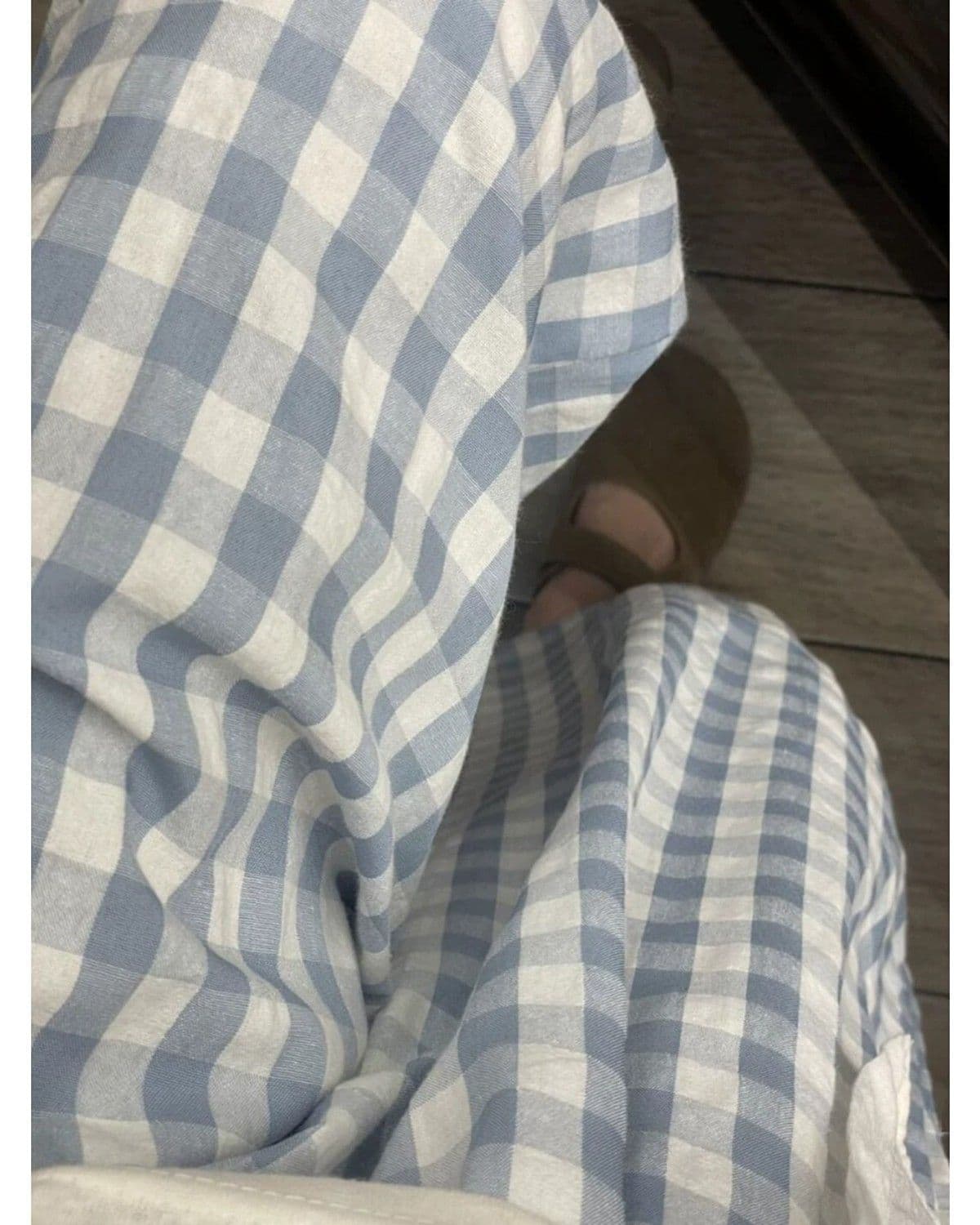 s-6xl 일본식 파란색 체크무늬 구름 바지 여성 여름 섹션 하이웨이스트 루즈핏 슬림해 보이는 캐주얼 풍선 바지 굴곡 바지 상세 이미지 5