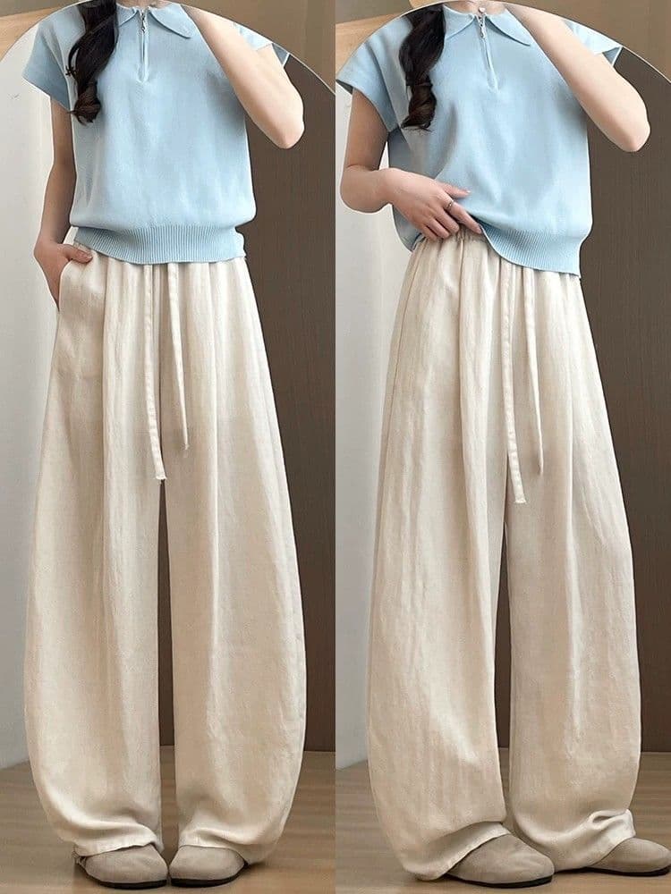 s-6xl 다용도 운동 바지 여성 여름 새로운 하이웨이스트 도루 센스 루즈핏 캐주얼 자외선 차단 모통이 칼 넓은 다리 굴곡 바지 상세 이미지 3
