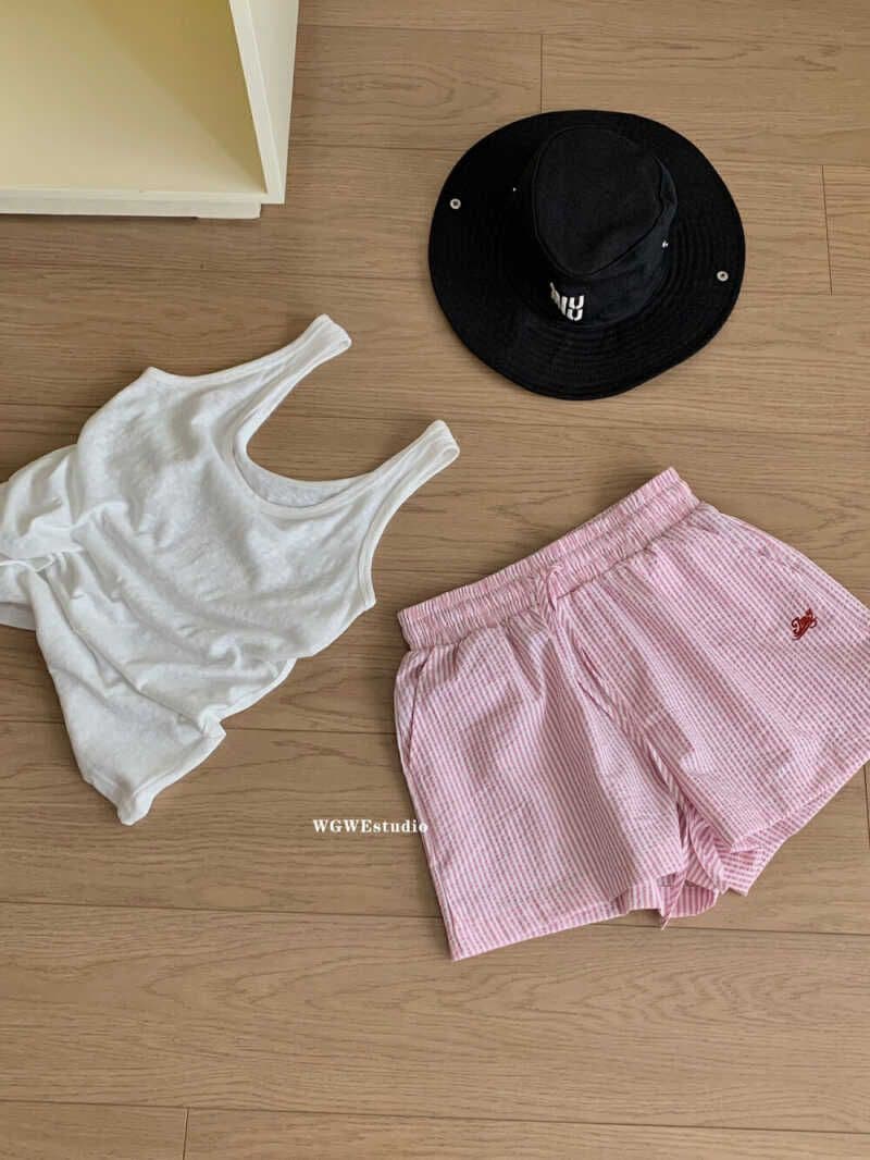 세로 줄무늬 펌프 로프 알파벳 자수 넓은 다리가 짧다. 바지 여성 루즈핏 여름 캐주얼 바지 상세 이미지 3