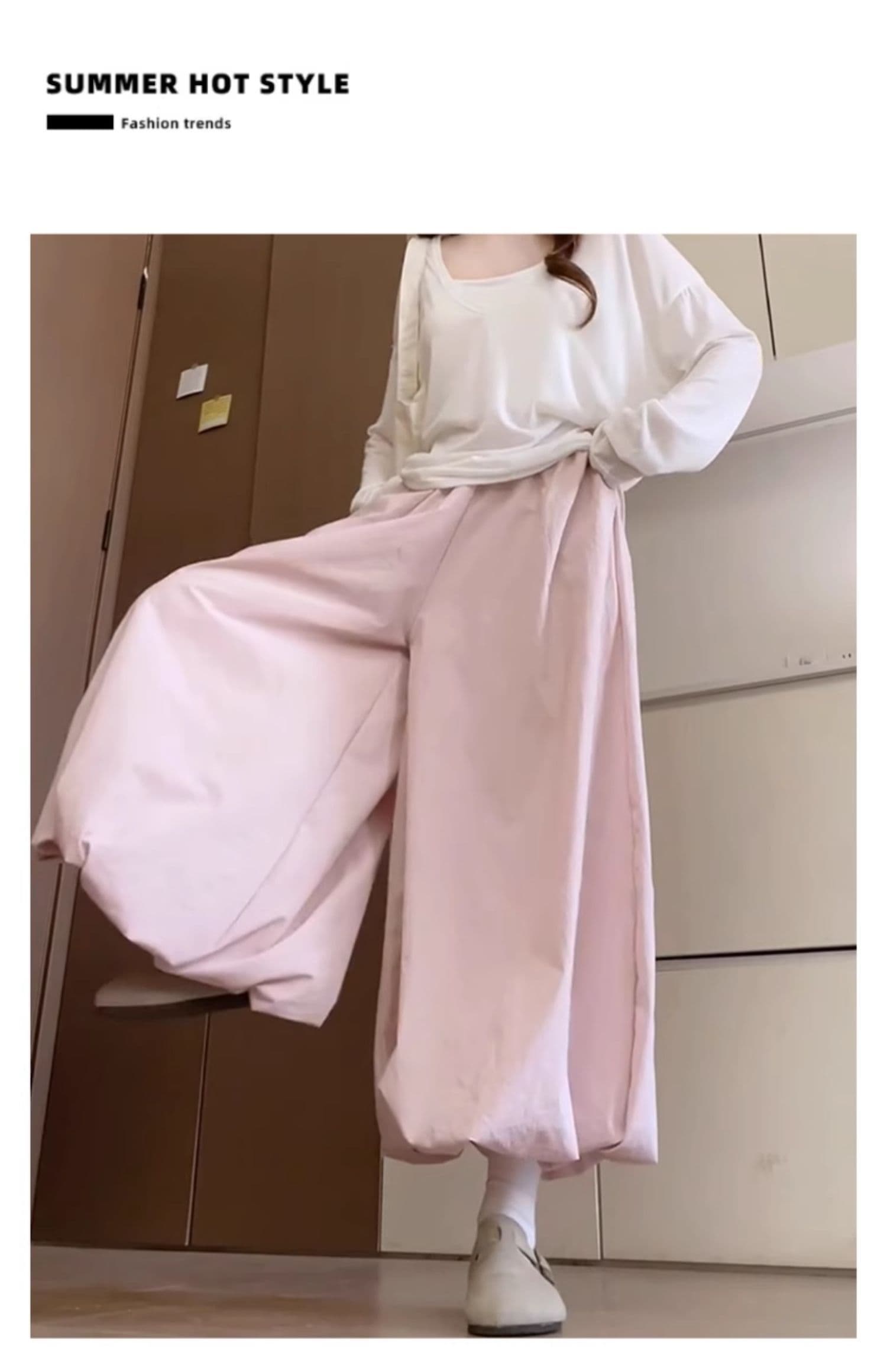 플러스 네리 있음 주머니 핑크색 도파민 꽃밭 치마바지 느긋한 바람 도루 센스 루즈핏 넓은 다리 배기 바지 상세 이미지 5