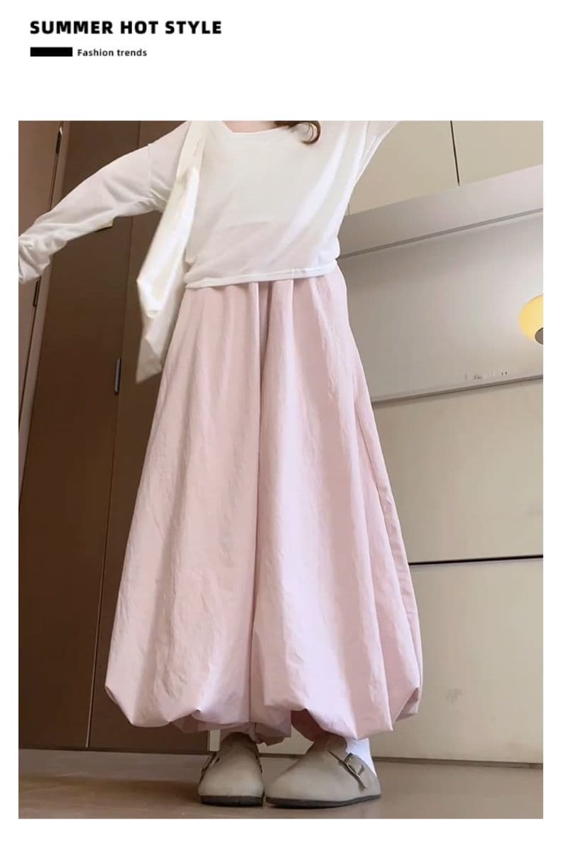 플러스 네리 있음 주머니 핑크색 도파민 꽃밭 치마바지 느긋한 바람 도루 센스 루즈핏 넓은 다리 배기 바지 상세 이미지 7