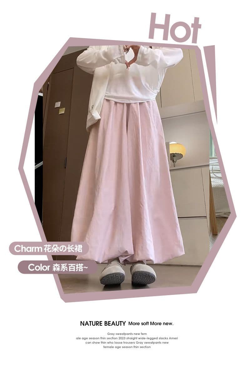 플러스 네리 있음 주머니 핑크색 도파민 꽃밭 치마바지 느긋한 바람 도루 센스 루즈핏 넓은 다리 배기 바지 상세 이미지 19
