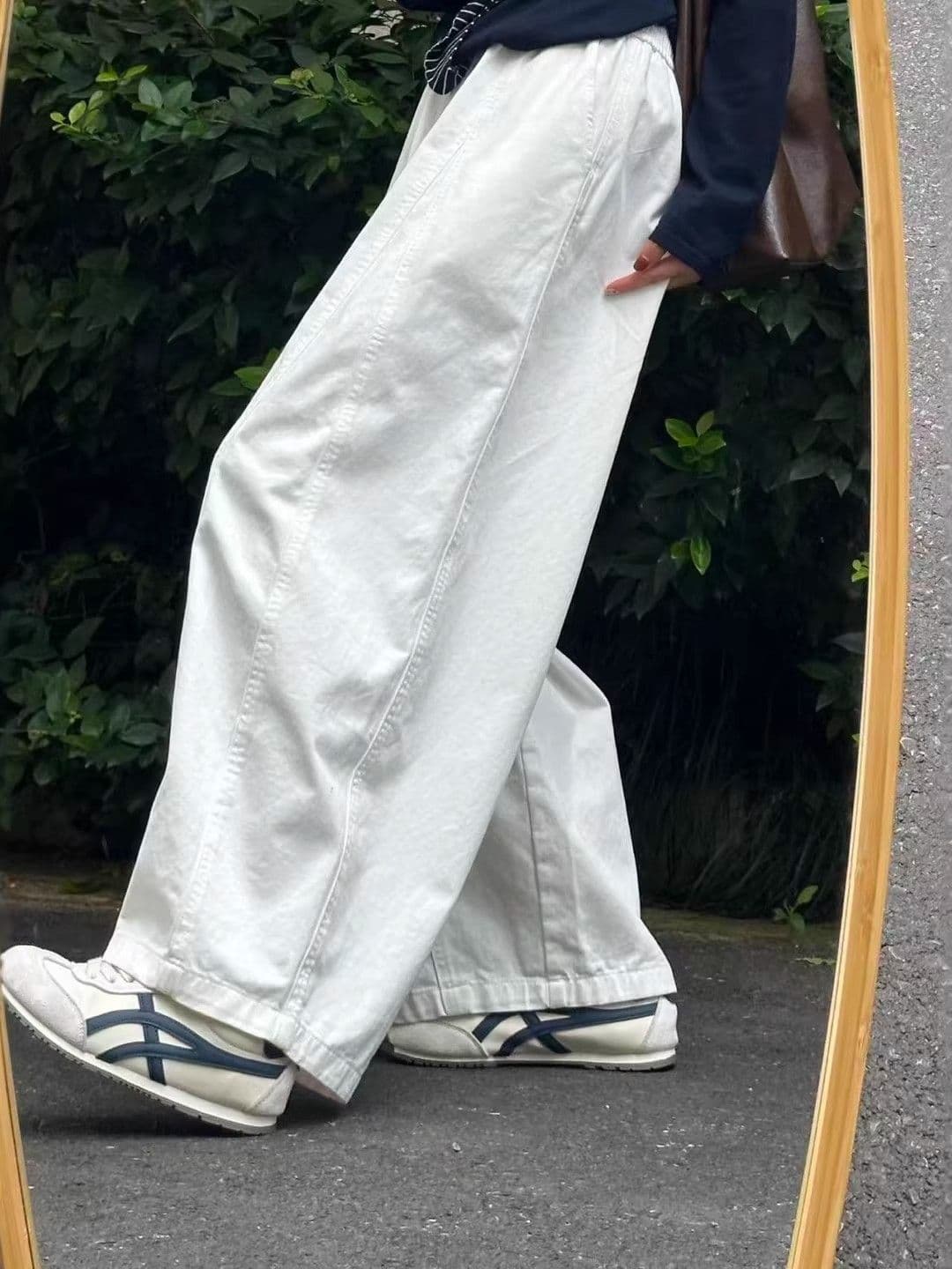 핏 스타일 잘 생긴 ~ 중 와이드 레그 팬츠 화이트 풍선 모통이 칼 바지 빅 사이즈 지방 mm 루즈핏 슬림해 보이는 바지 한 부서 느긋한 바람 상세 이미지 1