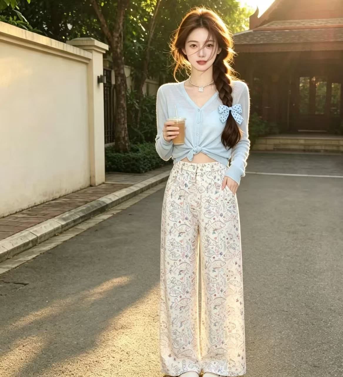 만화 낙서 마이크로 플레어 바지 가을 겨울 외국 가스 아메리칸 레트로 운동 넓은 다리 캐주얼 외출용 바지 작은 키 상세 이미지 7