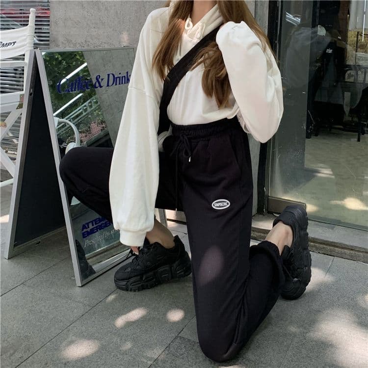 새로운 조거 바지 빅 사이즈 루즈핏 편안함 바지 하이웨이스트 회색 운동 바지 슬림해 보이는 넓은 다리 캐주얼 바지 바지 상세 이미지 35