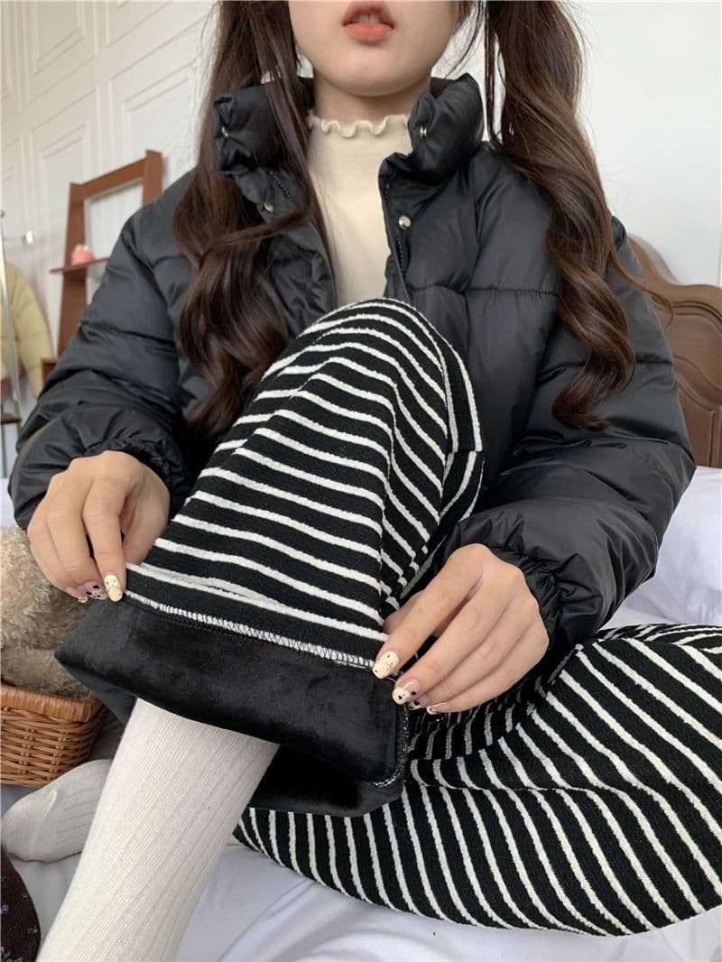 원본 원단 털이 있는 스트라이프 바지 아기 플러시 캐주얼 바지 여성 가을 겨울 바지 느긋한 굴곡 바지 스트레이트 팬츠 상세 이미지 26