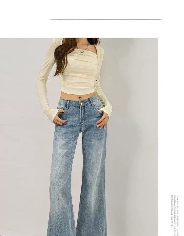 2026 봄 가을 작은 키 도루 센스 아메리칸 부츠컷 청바지 여성 하이웨이스트 슬림해 보이는 레트로 아니요 막대기 다리 나팔 바지 트렌디 상세 이미지 13