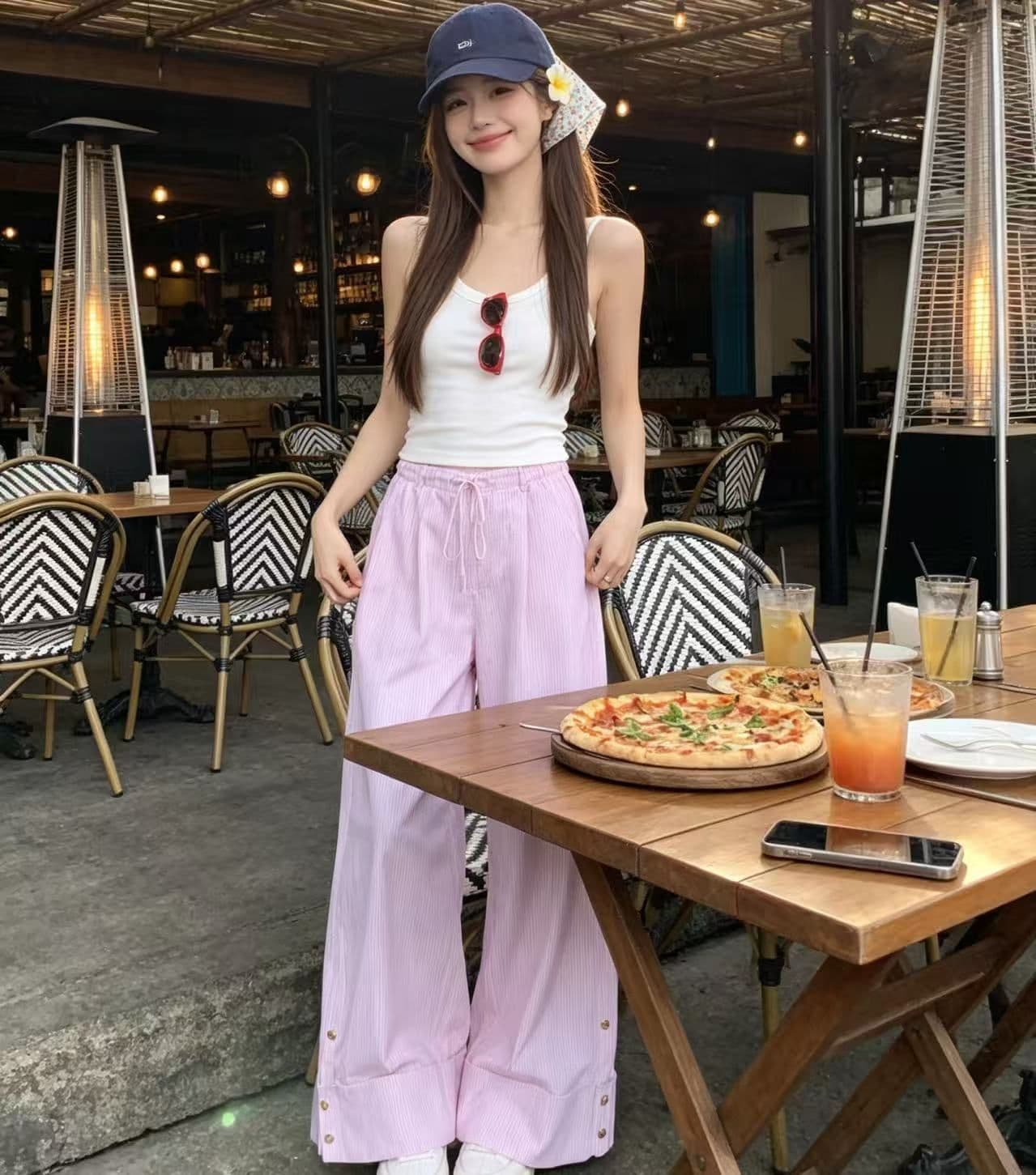 파란색 스트라이프 넓은 다리 캐주얼 바지 여성 2026 년 가을 여름 새로운 고급 도루 센스 느긋한 바람 스트레이트 운동 바지 상세 이미지 4