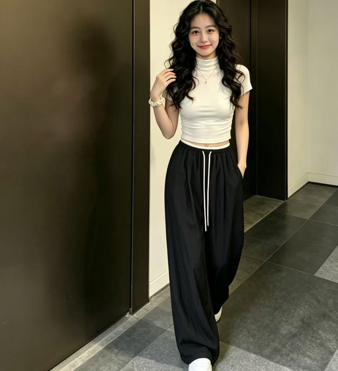 한국 스타일 주머니 속도 건조한 야마모토 바지 소녀 여름 2026 얇은 스타일 스트레이트 넓은 다리 캐주얼 운동 루즈핏 긴 바지 상세 이미지 6