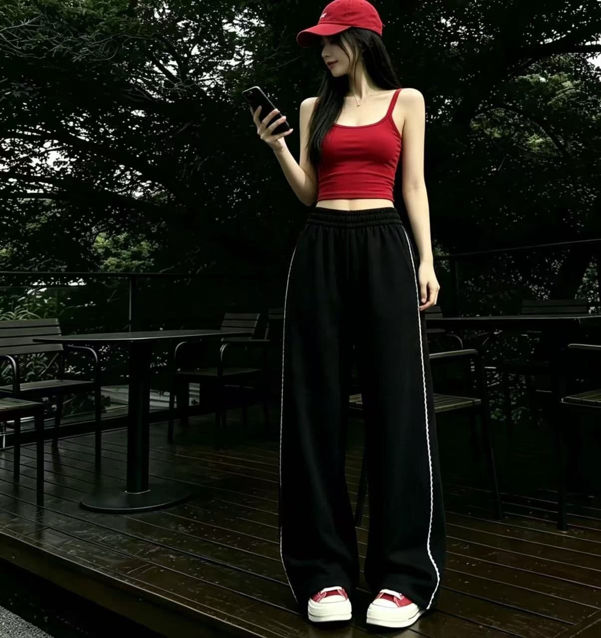 2026 검정색 다용도 캐주얼 여성 레이스 조각 가을 봄 새로운 출퇴근 펌프 로프 루즈핏 아메리칸 넓은 다리 길이 바지 상세 이미지 5