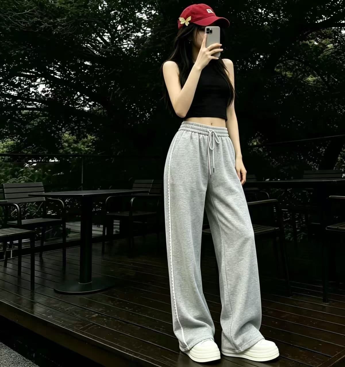 2026 검정색 다용도 캐주얼 여성 레이스 조각 가을 봄 새로운 출퇴근 펌프 로프 루즈핏 아메리칸 넓은 다리 길이 바지 상세 이미지 10