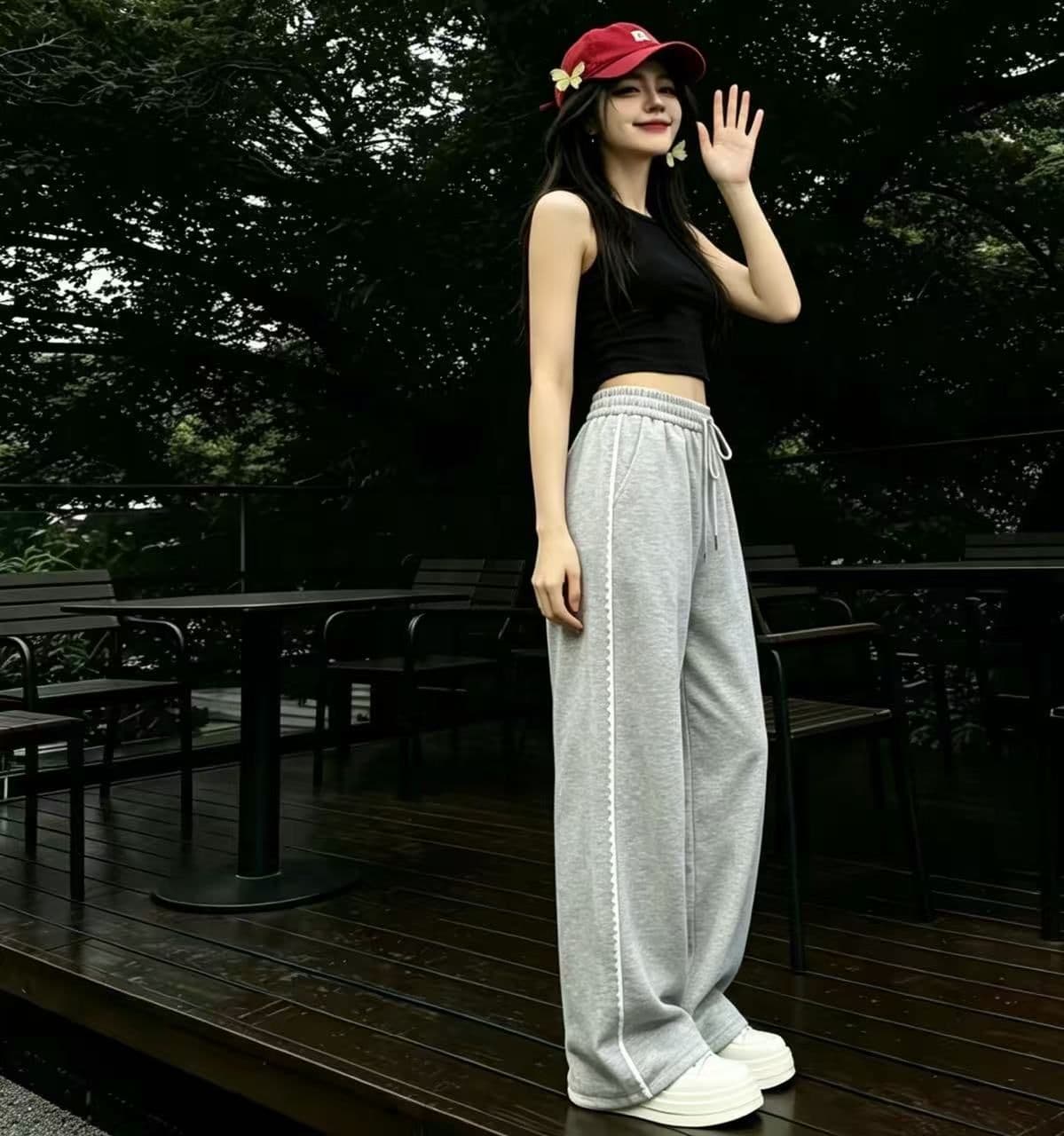 2026 검정색 다용도 캐주얼 여성 레이스 조각 가을 봄 새로운 출퇴근 펌프 로프 루즈핏 아메리칸 넓은 다리 길이 바지 상세 이미지 12