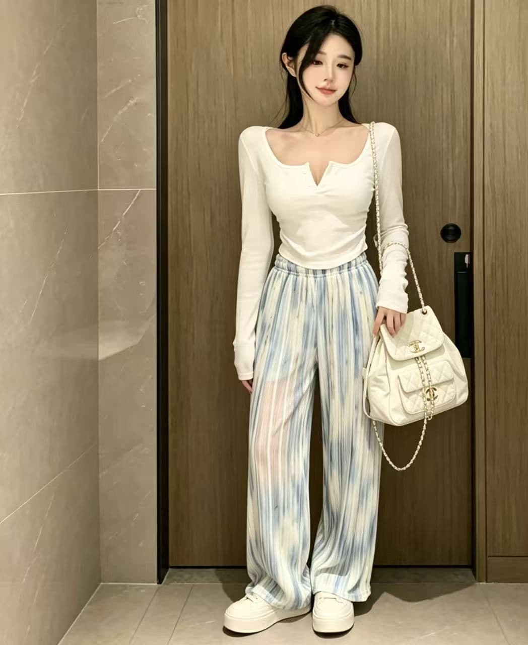 디자인 센스 홀치기 염색 찢어진 부분 좁은 에디션 와이드 레깅스 바지 여름 얇은 스타일 하이웨이스트 도루 센스 슬림해 보이는 루즈핏 캐주얼 야마모토 바지 상세 이미지 2