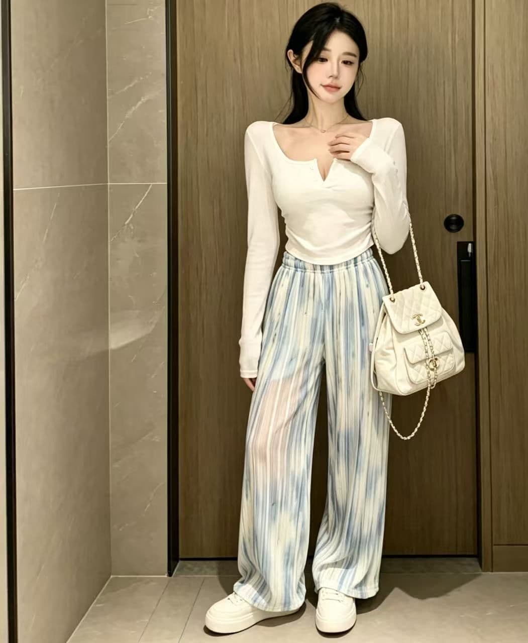 디자인 센스 홀치기 염색 찢어진 부분 좁은 에디션 와이드 레깅스 바지 여름 얇은 스타일 하이웨이스트 도루 센스 슬림해 보이는 루즈핏 캐주얼 야마모토 바지 상세 이미지 3